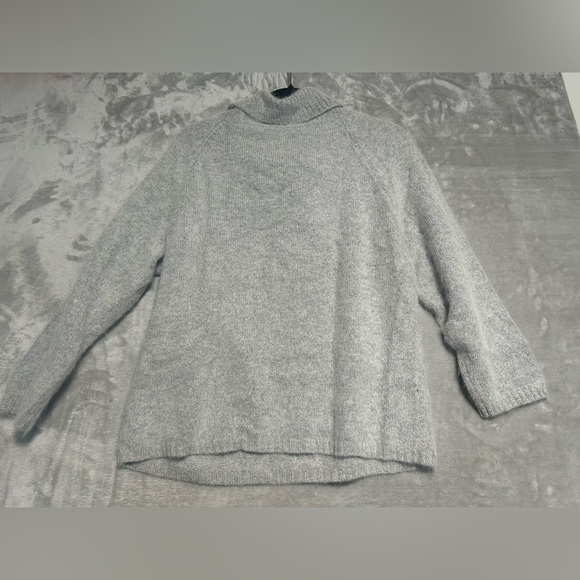 Angora Wool Blend Turtleneck Sweater Women’s XL Grey Pockets Rafaella - Picture 2 of 5